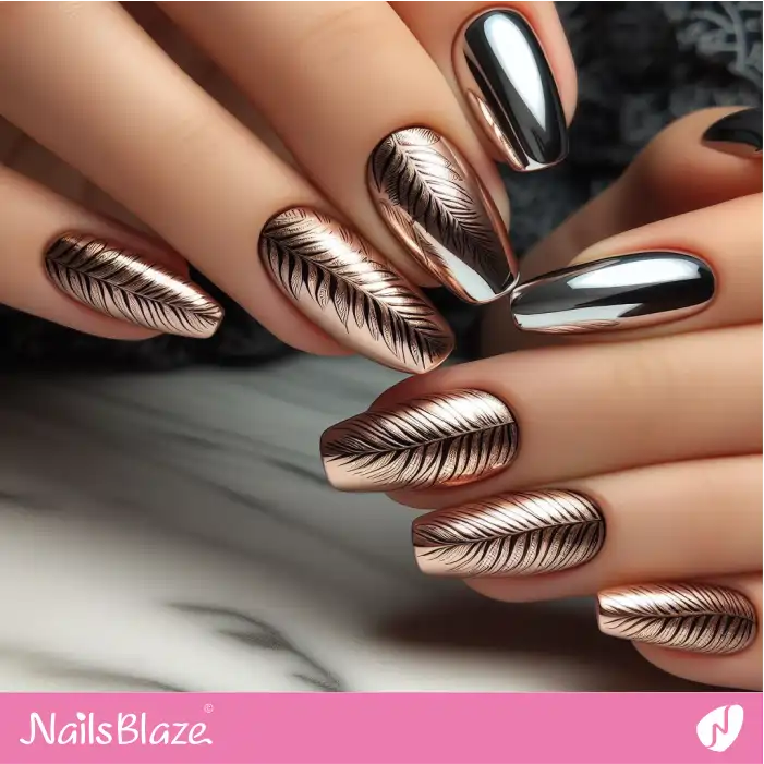 Chrome Fern Leaf Nails | Nature-inspired Nails - NB1565